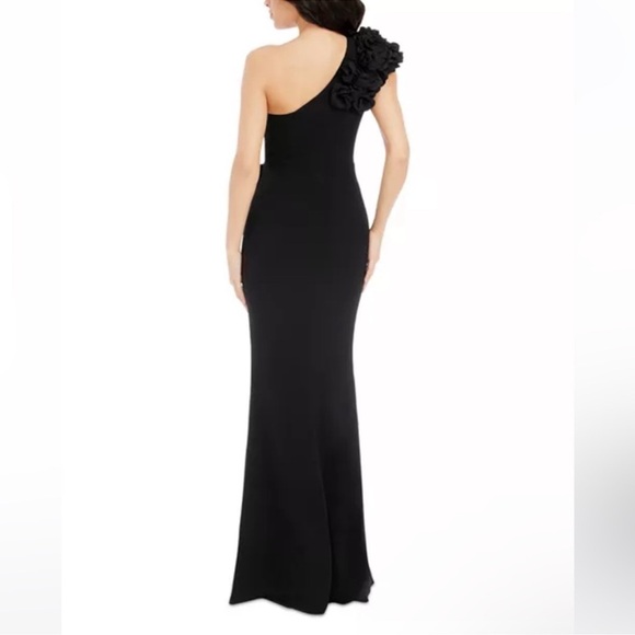 NWOT Dress the Population Black Aubrielle Rosette One Shoulder Maxi Gown sz M - Picture 2 of 9